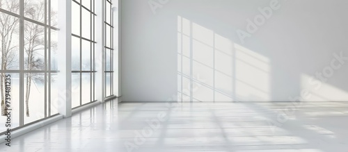 Interior design a white room with big window and sunlight. AI generated image