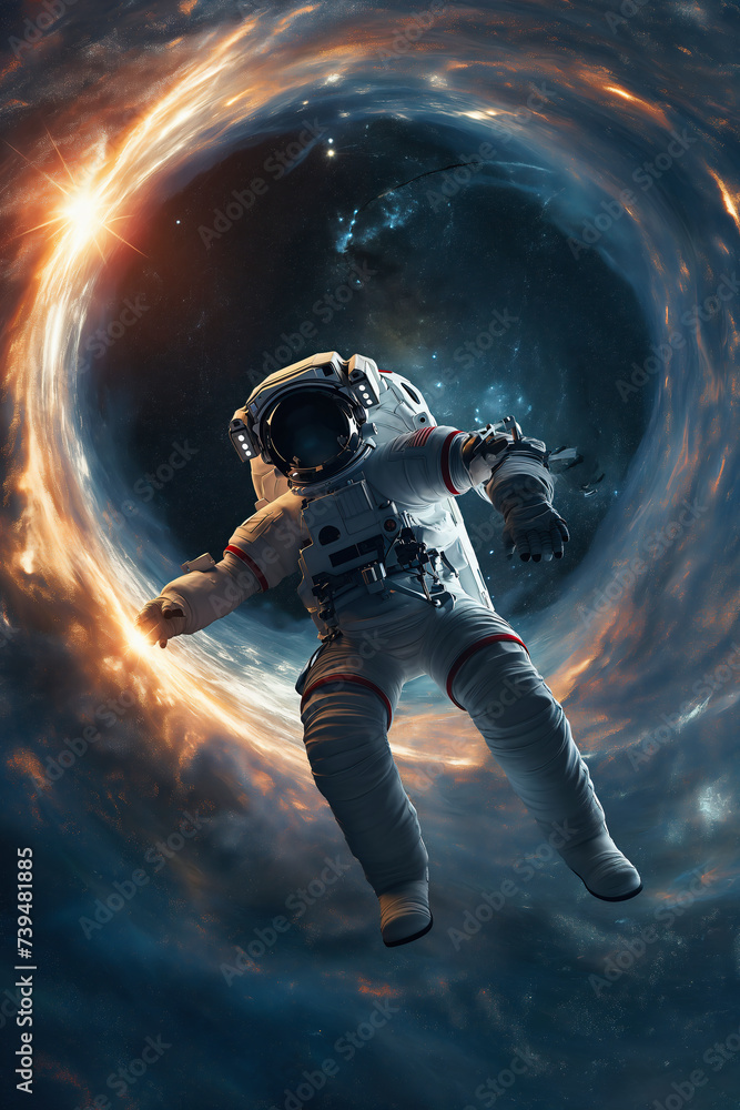 Astronaut in outer space. Science fiction art. 
