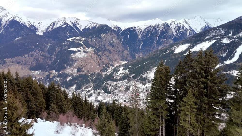 Aerial and drone view of Sport Gastein ski slope, villages and mountains of the Alps , Austria Aerial and drone view of Sport Gastein ski slope, villages and mountains of the Alps , Austria