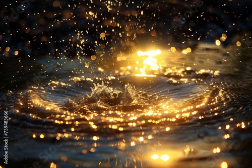 golden sunlight in a splash of water