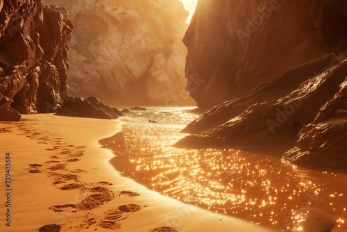 golden sunlight in water on the beach