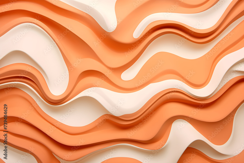 Abstract wavy layers in white and orange tones. Smooth curved 3d shapes. Modern design and architecture concept. Image for background, wallpaper, and banner with copy space. Abstract wavy layers in white and orange tones. Smooth curved 3d shapes. Modern design and architecture concept. Image for background, wallpaper, and banner with copy space.