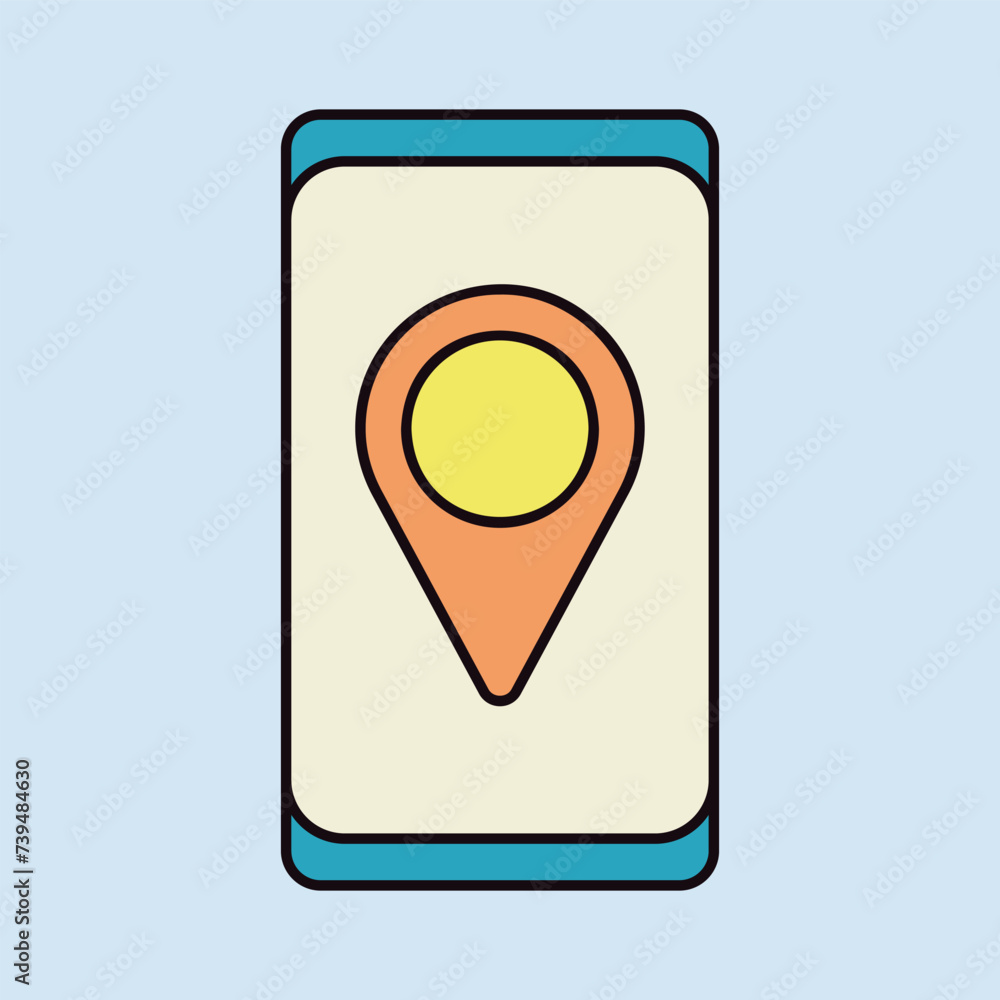 Smartphone with pin location style icon vector Smartphone with pin location style icon vector