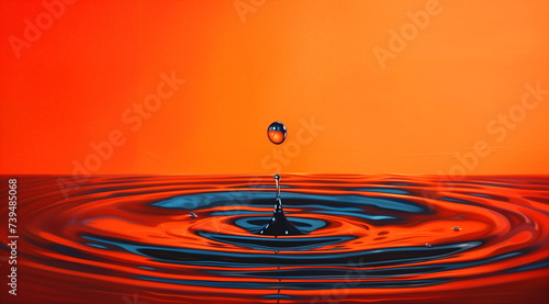 A single water droplet creates ripples on a vibrant orange surface, symbolizing impact and motion.