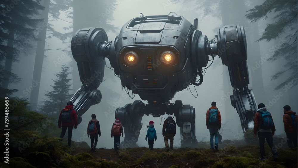 Begegnung mit einem gigantischen Roboter im Wald Begegnung mit einem gigantischen Roboter im Wald