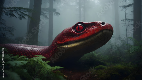 Albtraum einer gigantischen roten Schlange im Wald photo