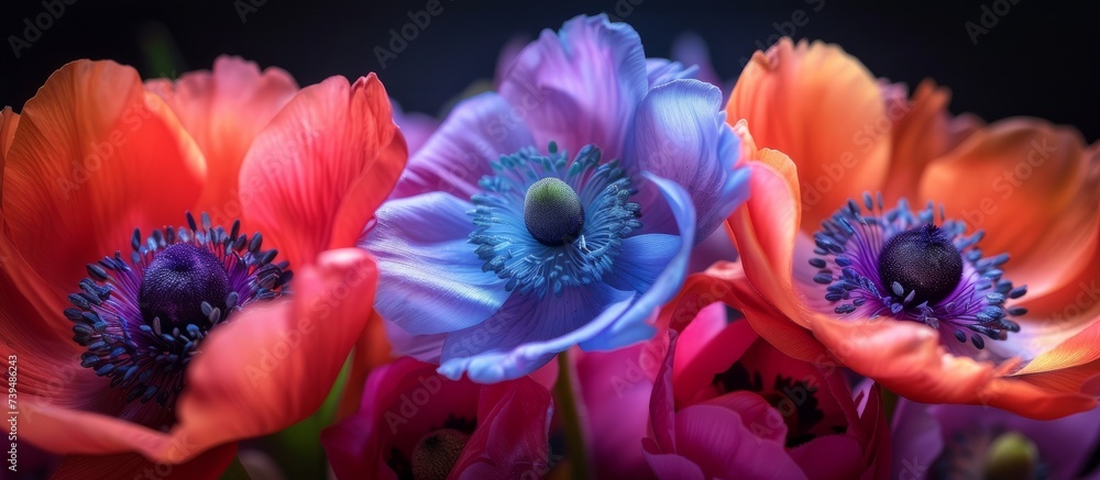 Fototapeta premium Vibrant blooming floral arrangement on elegant black background