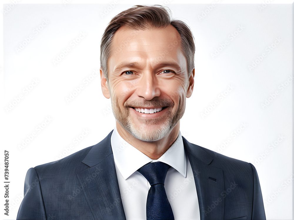 Dapper Professionalism: Smiling 45-Year-Old Man in Business Attire Stands Against white Background. generative AI Dapper Professionalism: Smiling 45-Year-Old Man in Business Attire Stands Against white Background. generative AI