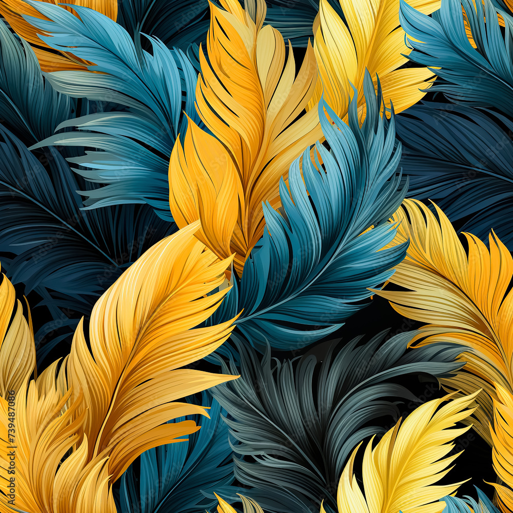 Fototapeta premium Seamless texture with multicolored feathers.
