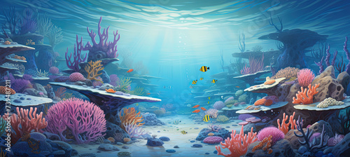 Ocean underwater landscape with clay coral background