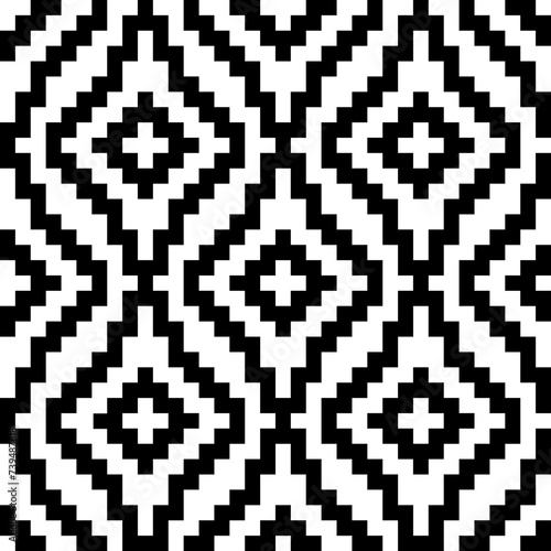 Shweshwe african seamless pattern. Repeating abstract shwe black isolation on white background. Repeated geometric for design prints. Sotho rhombus repeat patern. Geo line fabric. Vector illustration