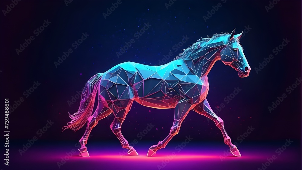 Horse Wireframe and Silhouette Composition, Horse Silhouette Against a Background, Horse Wireframe and Silhouette Contrast, Horse Silhouette and Polygonal Framework, Horse Wireframe and Silhouette