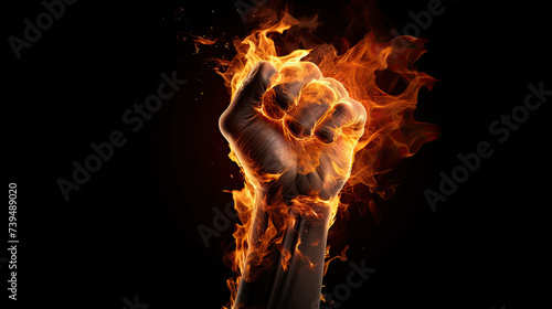 Human Man Fire Fist. isolated on black background