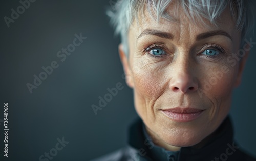 features a person with striking blue eyes, showcasing the details and intensity of their gaze. The focus is on the persons eyes, highlighting their unique and captivating color.