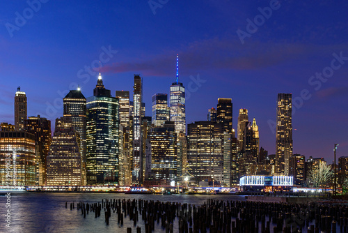 Skyline of lower Manhattan during the twilight  New York
