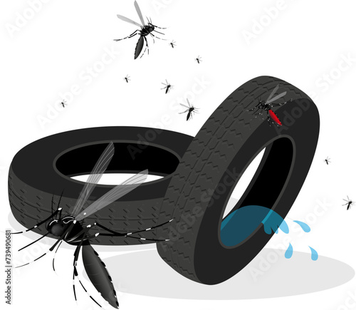 Combatendo o mosquito Aedes aegypti. O inseto se reproduz em água parada. esvazie pneu com água