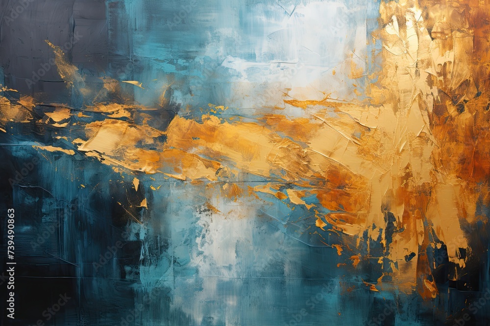 Abstract gold blue teal painted background