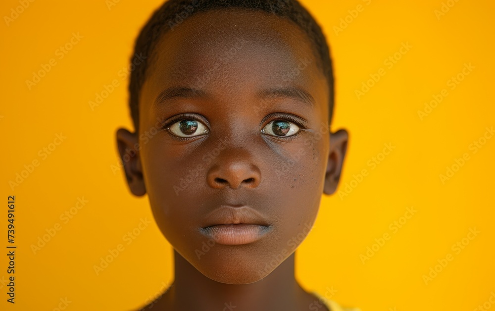 A close up photograph showcasing a child with a diverse background in bright yellow tones. The childs facial features are highlighted in great detail against the vibrant backdrop. A close up photograph showcasing a child with a diverse background in bright yellow tones. The childs facial features are highlighted in great detail against the vibrant backdrop.