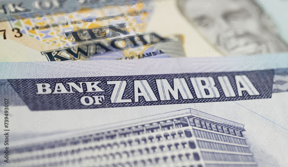 Closeup of old historical kwacha currency banknote of bank of Zambia
