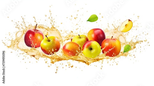 apple fruit with apple juice splash isolated on transparent background