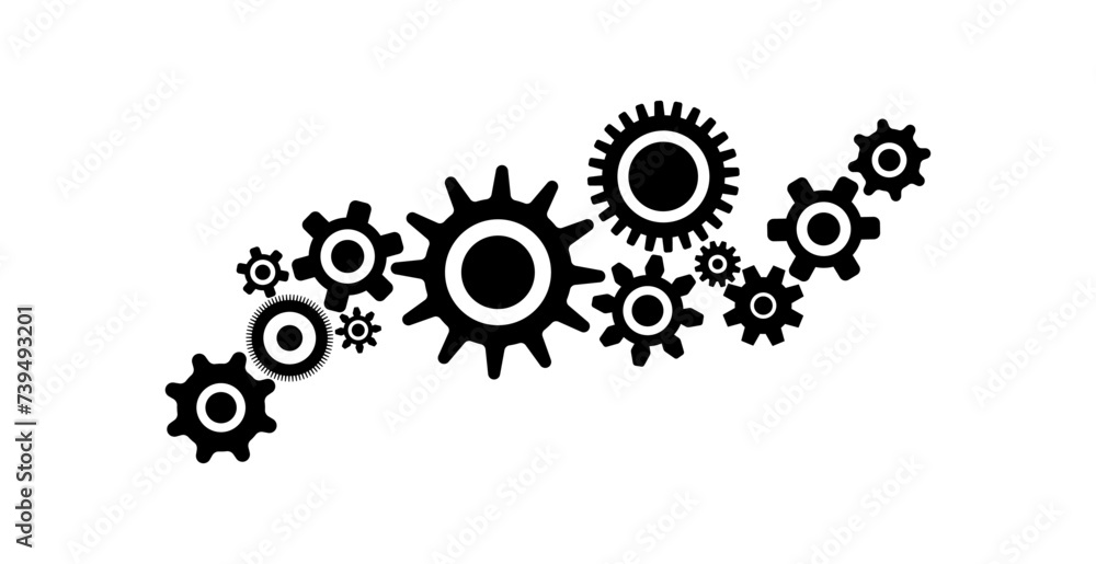Black cogwheels set vector design. Gears set graphic to use in technology, business, mechanics and engineering projects.
