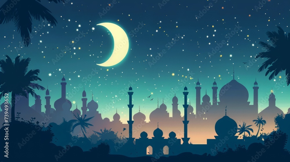 Naklejka premium flat design ramadan kareem background, copy space, 16:9