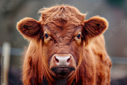 Close-up of a Highland cow's face, capturing its fluffy coat and gentle gaze