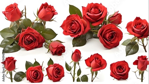 Isolated on white  a collection of red roses ideal for romantic and floral themes