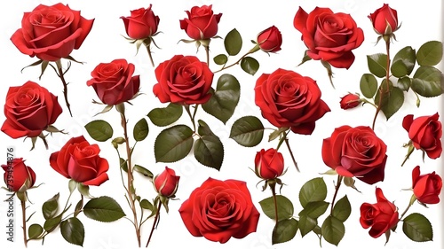 Isolated on white  a collection of red roses ideal for romantic and floral themes