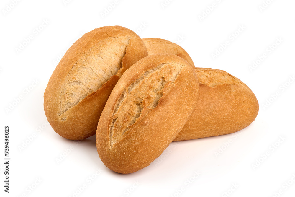 Freshly baked rustic buns, French rolls, isolated on white background. High resolution image. Freshly baked rustic buns, French rolls, isolated on white background. High resolution image.