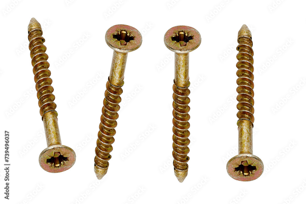 Golden screws on white background isolated Golden screws on white background isolated