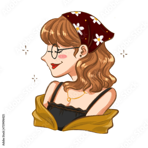 Obraz na plátně Cute girl portrait illustration png