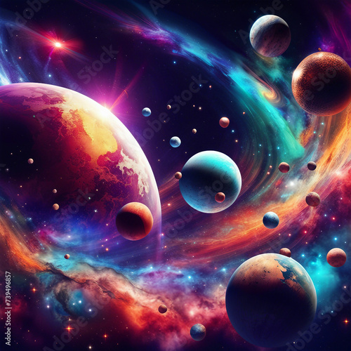 colorful nebula planet galaxy space illustration background