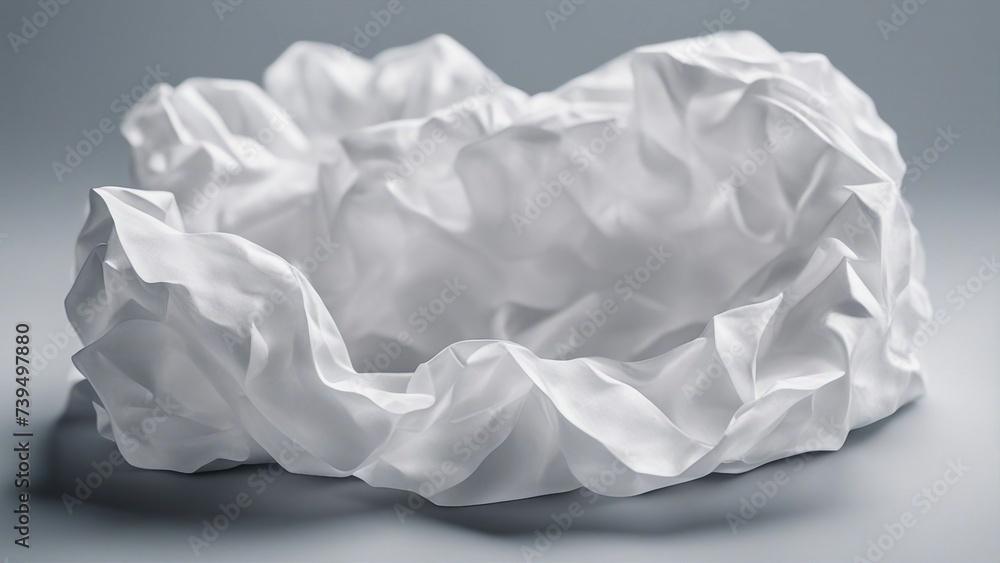 crumpled paper ball isolated on white A realistic illustration of a crumpled white paper texture. The texture has a white color  