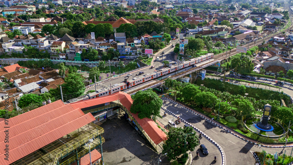 Fototapeta premium aerial view of the streets of Malioboro Yogyakarta city close to Tugu train station