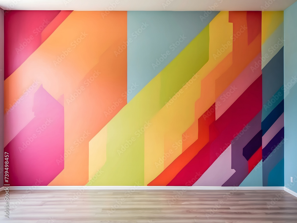 Panoramic banner and a freshly painted, vibrant wall in a vacant room in a newly furnished apartment design. - obrazy, fototapety, plakaty 