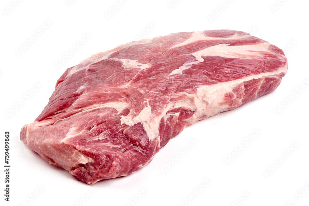 Raw pork neck (collar, Boston butt, shoulder), isolated on white background.