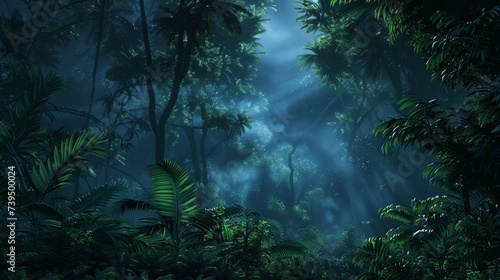 hyper detailed anime night rainforest background