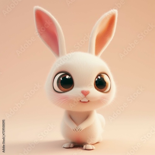 flat logo of Cute baby rabbit with big eyes lovely little animal 3d rendering cartoon character © Amer