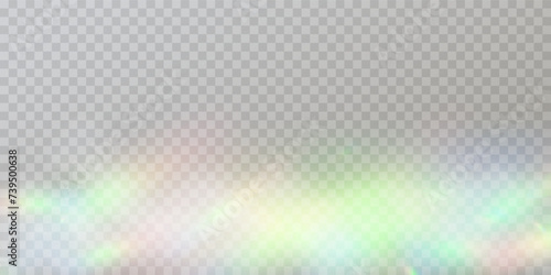 Rainbow light prism effect, transparent background. Hologram reflection, crystal flare leak shadow overlay. photo