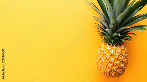 Pineapple isolated on bright pastel orange yellow background, top view, flat lay