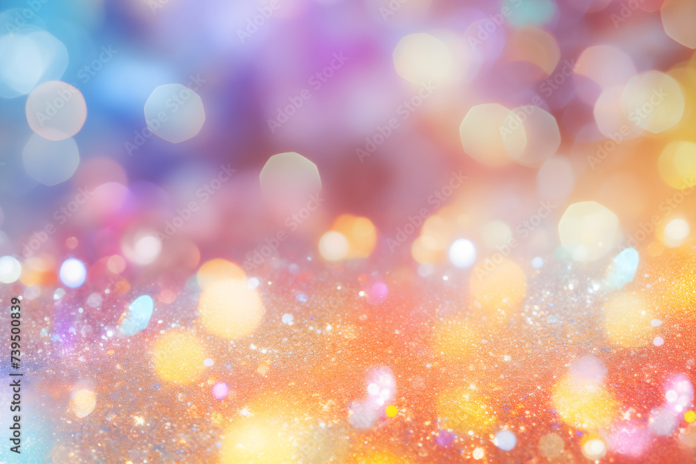Abstract rainbow bokeh and glitter background. Blurred lights effect. Holiday celebration and festive concept. Image for wallpaper, poster, banner, greeting card. Abstract rainbow bokeh and glitter background. Blurred lights effect. Holiday celebration and festive concept. Image for wallpaper, poster, banner, greeting card.
