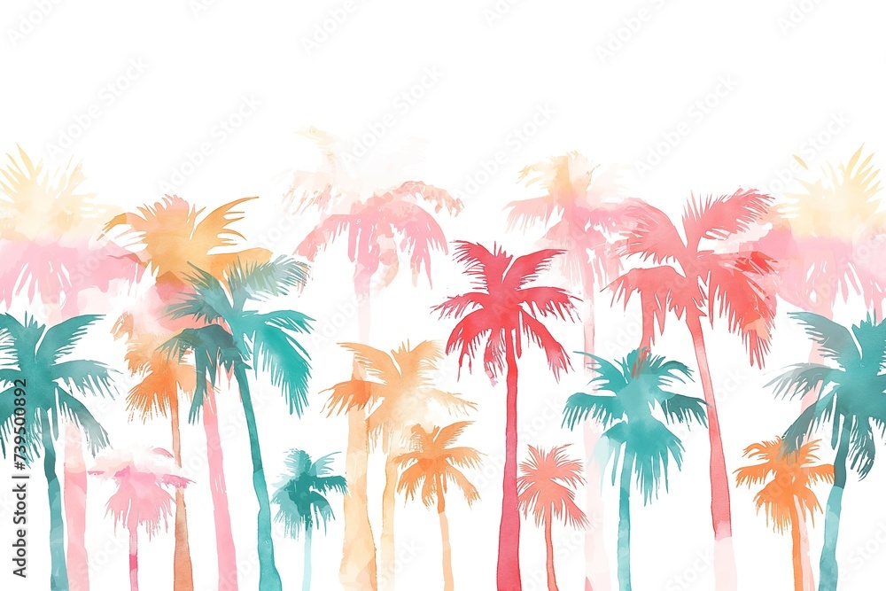 A detailed painting of palm trees against a plain white background, showcasing the beauty of tropical flora in a minimalist setting.