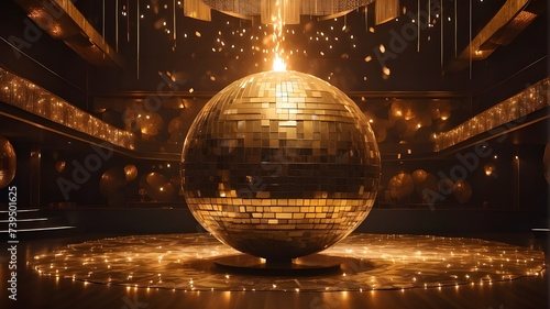 A flaming light show surrounds a golden disco ball  preparing the audience for an opulent evening of celebration.