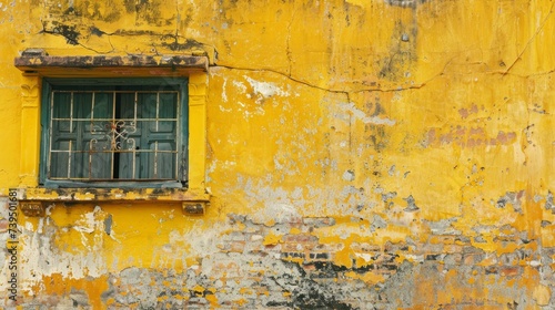 background of an old wall, painted in a faded yellow, exuding a sense of history © Chingiz