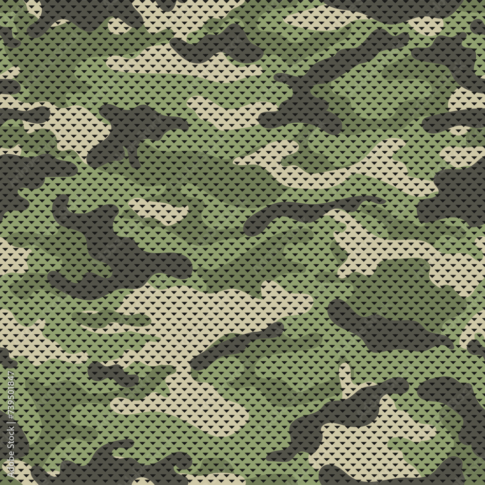 Fototapeta premium Camouflage texture seamless pattern with grid. Vector camouflage pattern for clothing design. Trendy camouflage military pattern. 