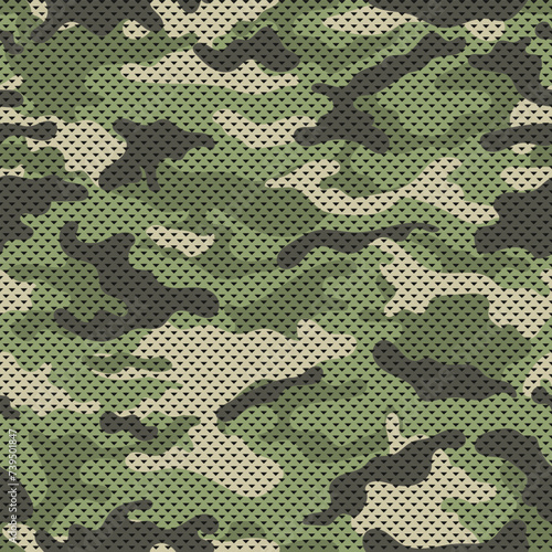 Camouflage texture seamless pattern with grid. Vector camouflage pattern for clothing design. Trendy camouflage military pattern. 