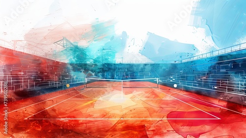 Roland Garros tennis court with effects, white image background photo