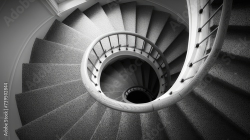 A grand spiral staircase, a captivating architectural element within a historic building