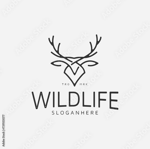 Deer Head Line Elegant Logo Icons Wild Reindeer Elk Antlers